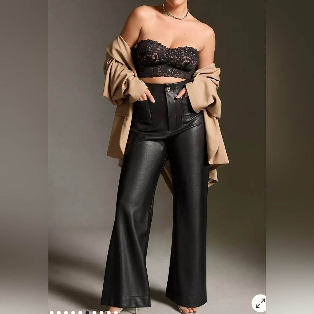 Anthropologie -Maeve Colette Black Faux Leather Pants - 32 Tall NWT